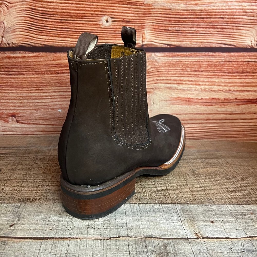 MEN LEATHER WESTERN COWBOY RODEO CHELSEA ANKLE HALF BOOTS BOTIN VAQUERO CAFE - Picture 8 of 10